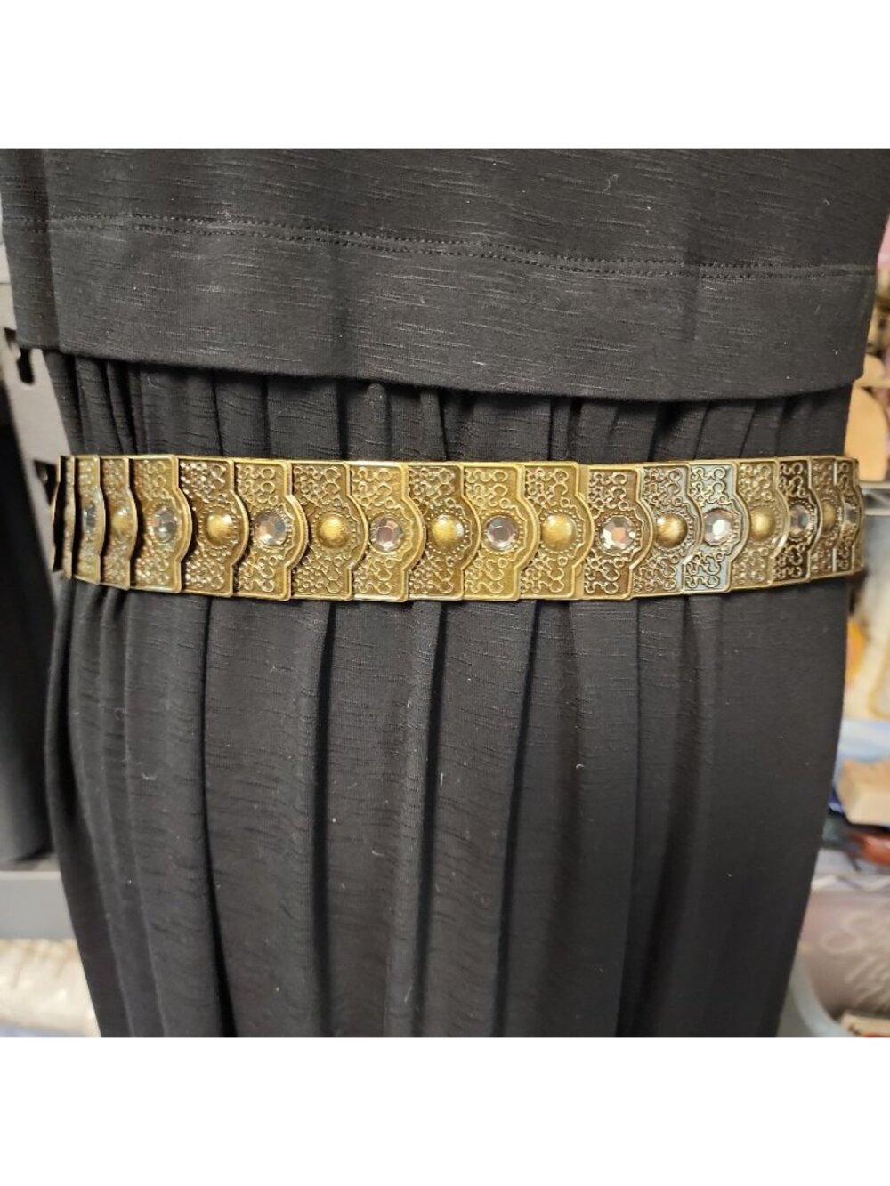 Vintage Gold Tone Stretch Belt Women's Filigree Links Accents 37" Unstretched